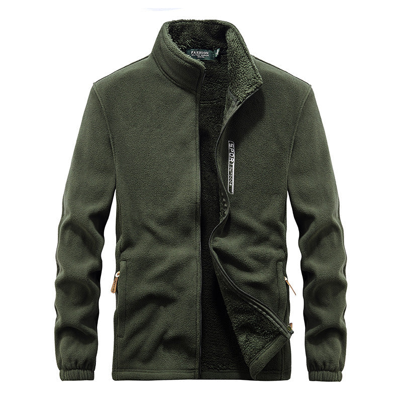 Herr Thermo Fleece Jacka med Double-Layered Sherpa Inre Foder och Standing Krage