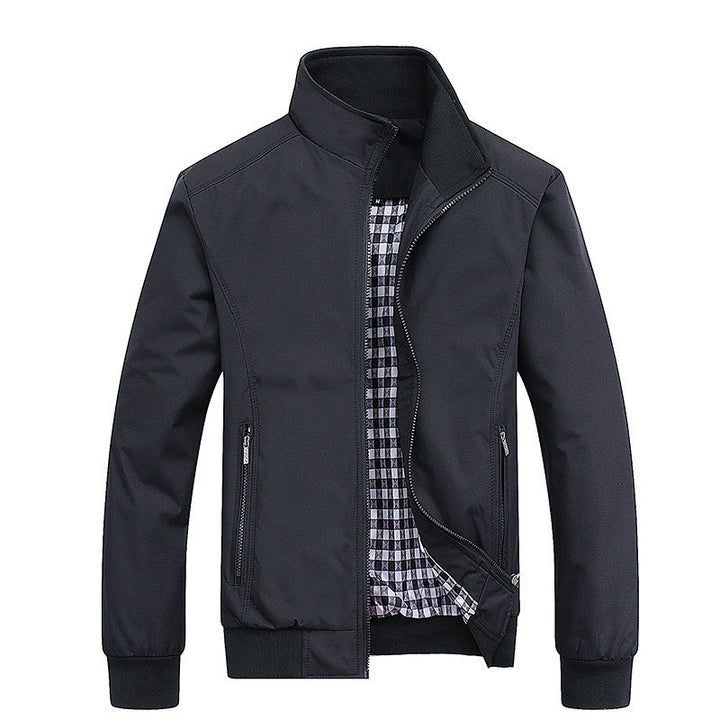 Herr Urban Stående Krage Blouson Tillverkad av Wind-Resistant Softshell med Checkered Termisk Foder