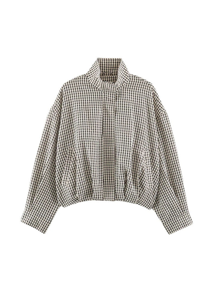 Dam Oversized Rutig Blouson Jacka med Ståkrage