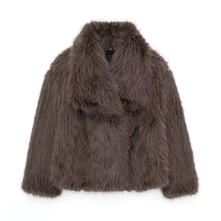 Dam kort Faux Fur jacka med Voluminous Shawl krage
