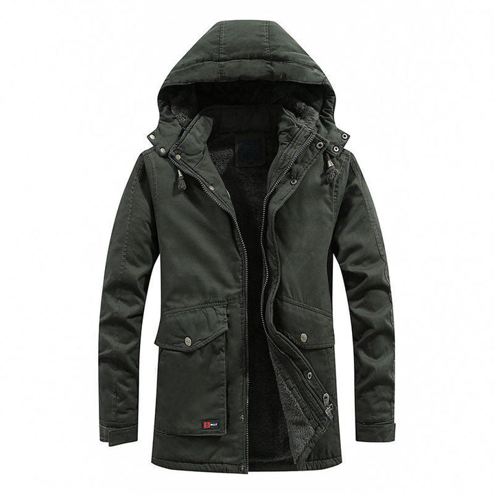 Herr Canvas Parkas med Sherpa Foder, Extended Skärning och Funktion Arm Ficka