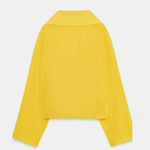Dam Lätt Oversize Utilityjacka med Drawstring Waist, Stå Krage och Balloon Ärmar