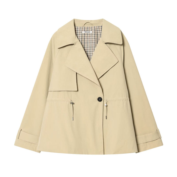 Dam Kort Oversize Trenchcoat med Drawstring Waist och Wide Lapels