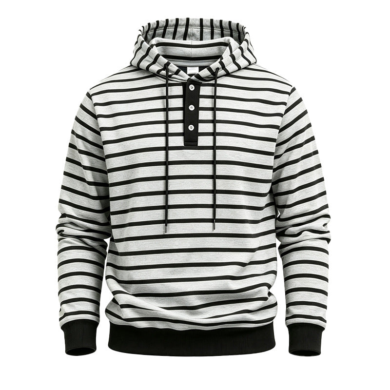 Herr Randig Luvtröja med Henley Slå, Dragsko och Ribbstickade Muddar