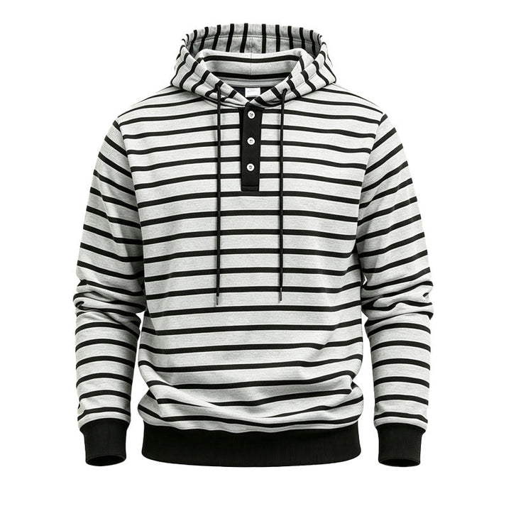 Herr Randig Luvtröja med Henley Slå, Dragsko och Ribbstickade Muddar