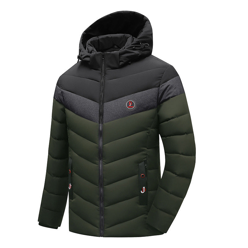 Herr Quiltad Anorak med Huva och Vadderad Chevron Isolering Jacka