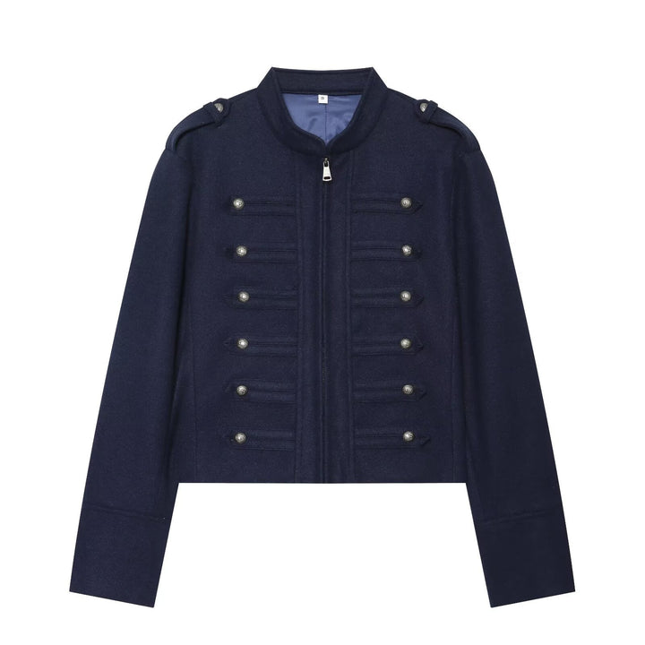Dam Military Inspired Kort Ull Jacka med Stå Krage