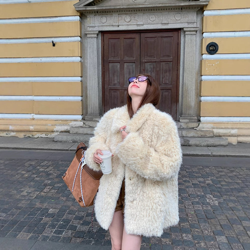 Dam oversize Faux Fur kappa med teddy look, Stand krage och fickor
