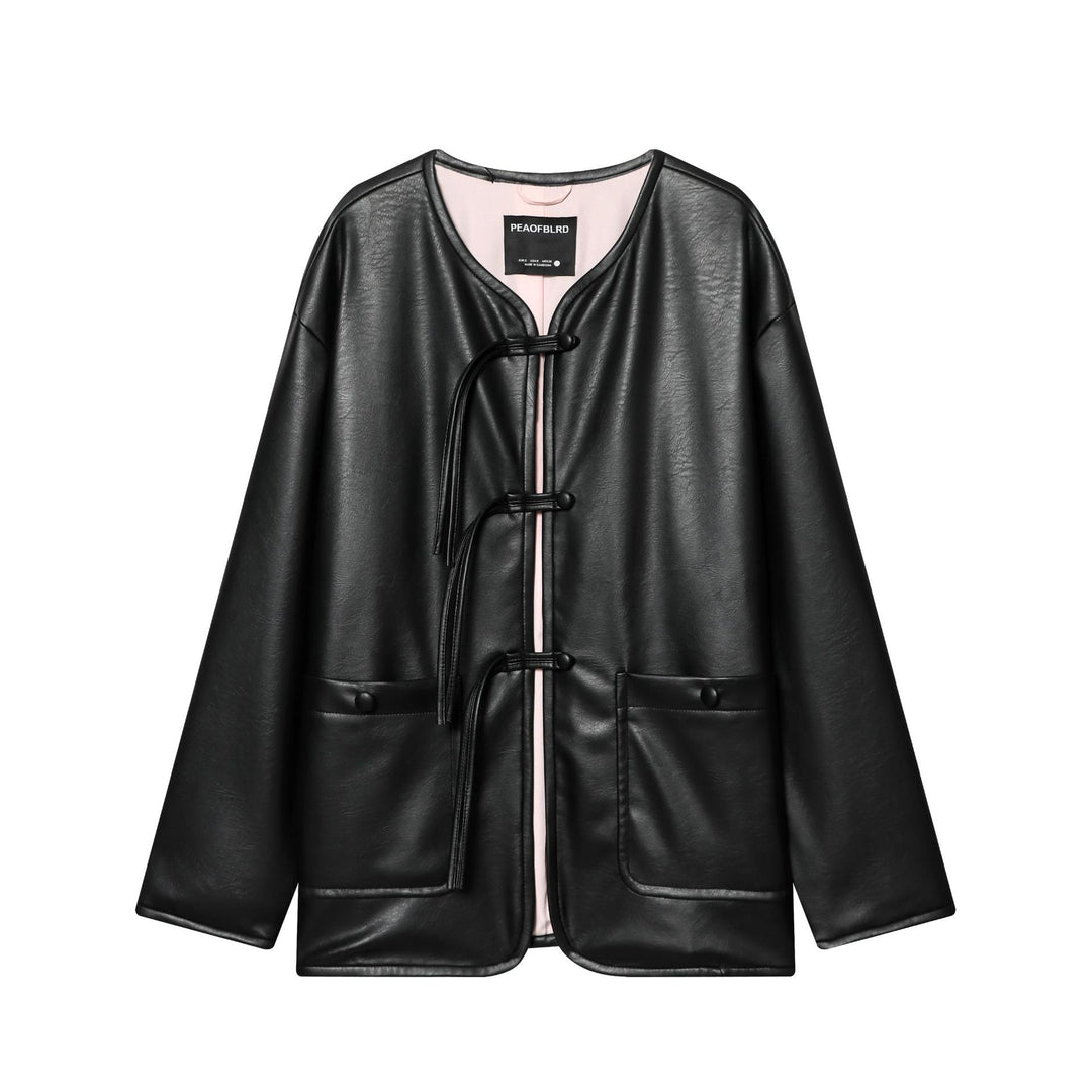 Dam oversized konstläderjacka med Toggle Closures och Applied Flap fickor