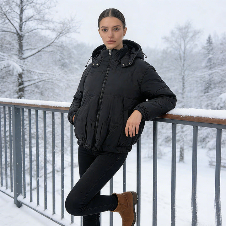 Dam vadderad kviltad jacka med Volume huva, Elastic fåll och justerbar midja