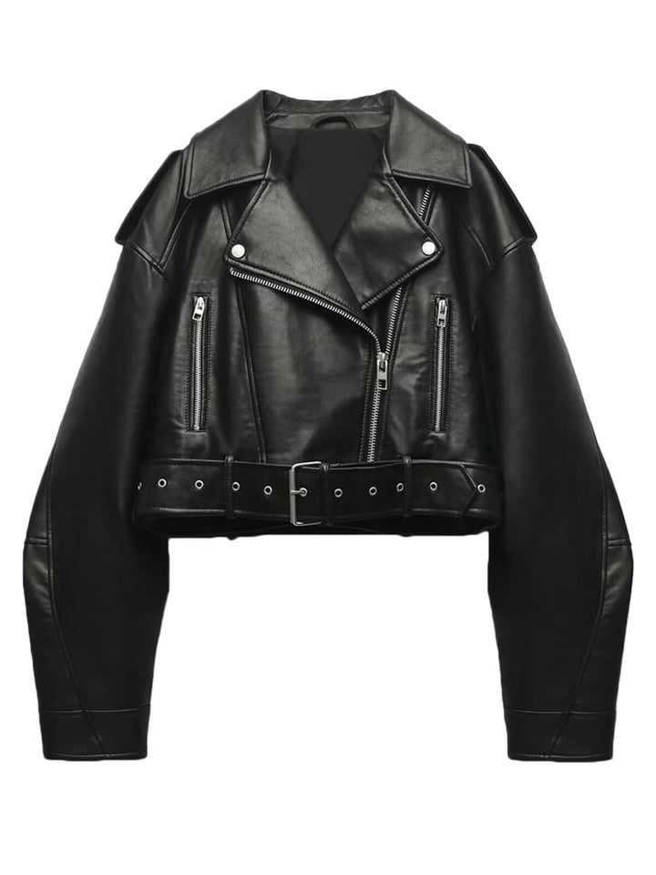 Dam Tailored Faux Läder Bikerjacka med Belt