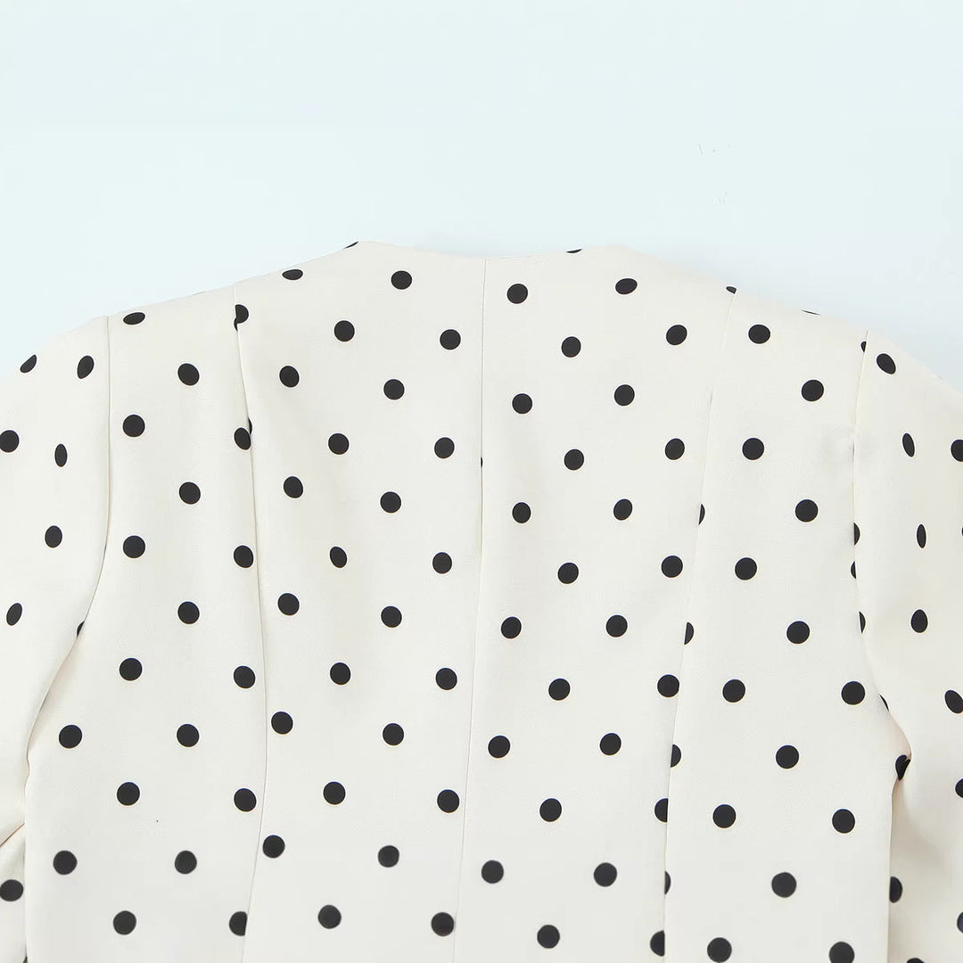 Dam skräddad Polka-Dot Blouse jacka med Volume ärmar och Gold dekorativ knappar
