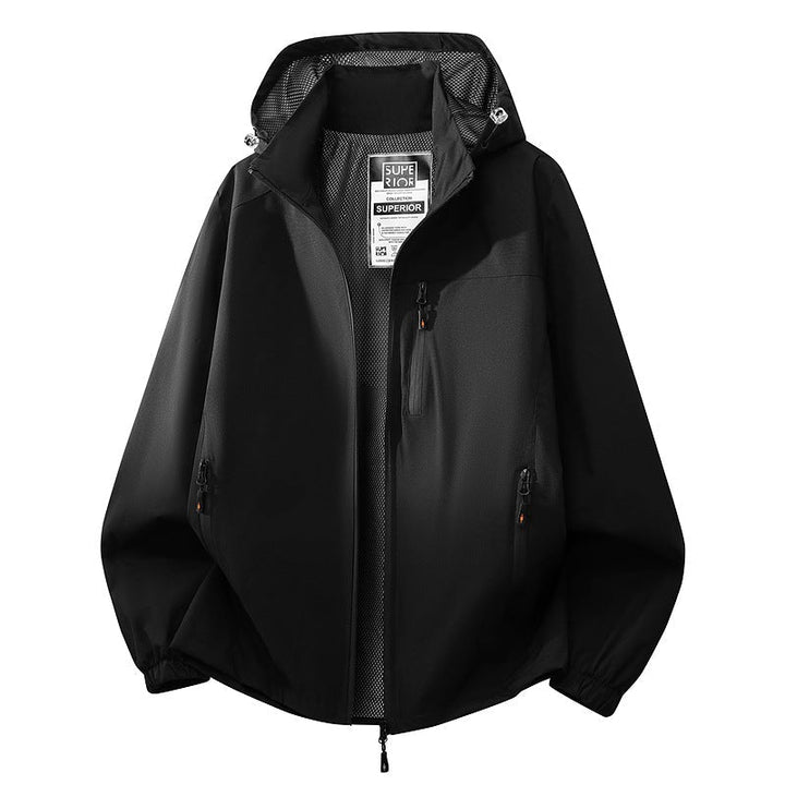 Herr Lätt Water-Repellent med Huva Softshell Jacka med Mesh Foder, Dragkedja Fickor &amp; Elastiska Muddar