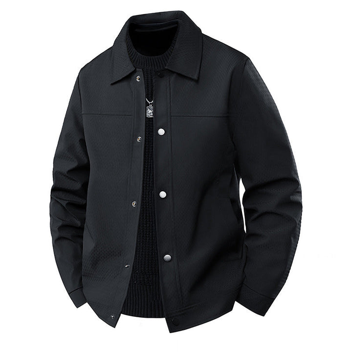 Herr Ljus Övergångs Jacka i Worker Stil med Microstructured Twill Look och Tryckknappslå