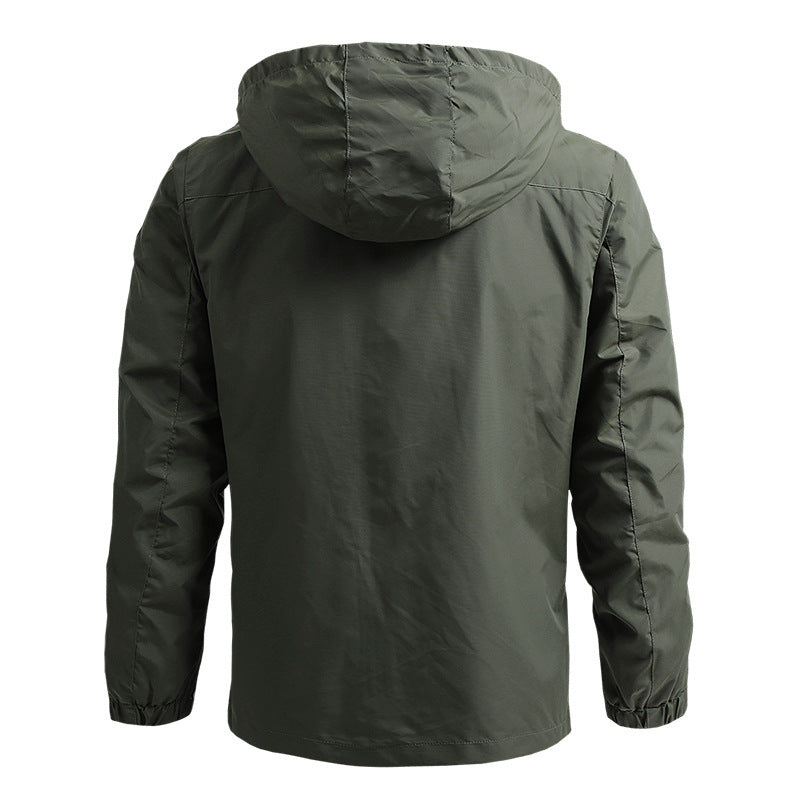 Herr Ultra-Lätt Trekking Jacka med Huva med Mesh Inner Foder, Bröst Dragkedja och Velcro Muddar