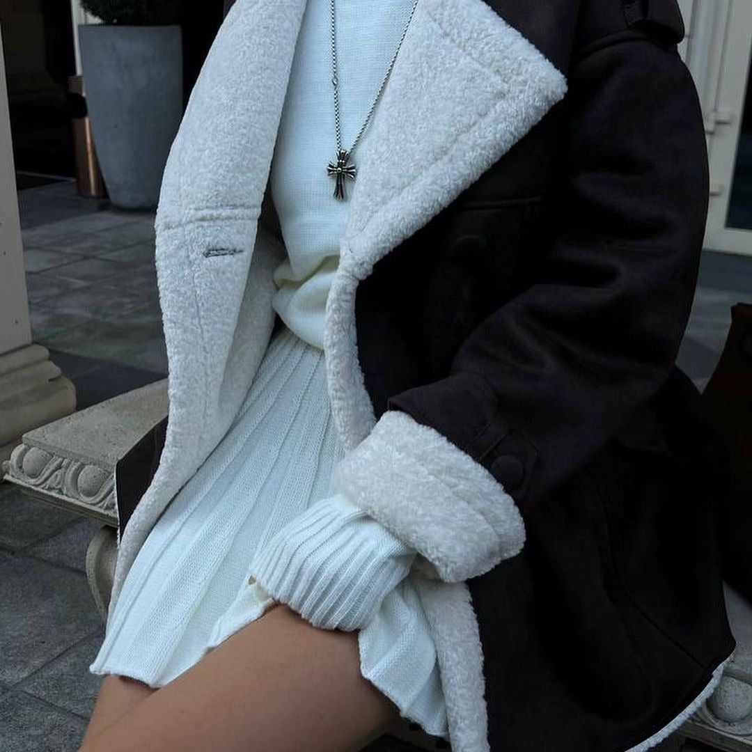 Dam oversize Flight jacka gjord Lambskin Imitation med Double-Breasted knappslå