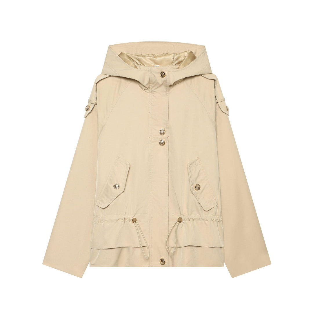 Dam Lätt Justerbar med Huva Parka med Drawstring, Lock Fickor och Knapp Knäppning
