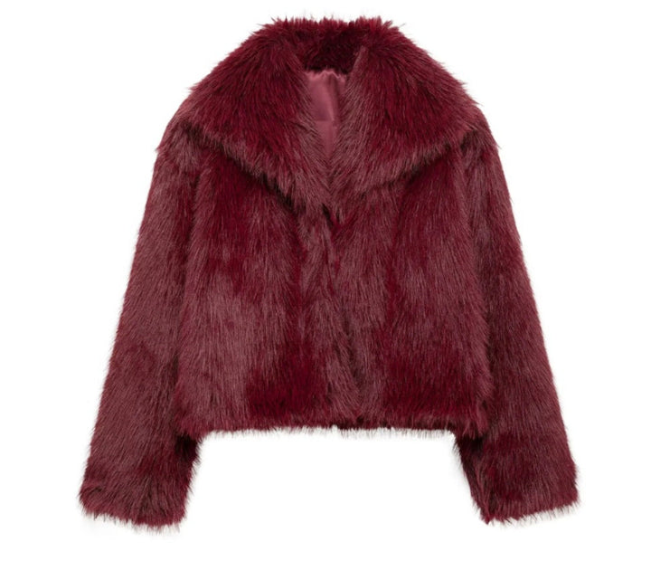 Dam 200+ Kort Kort Faux Fur Jacka med Wide Shawl Krage och Velvety Inner Foder