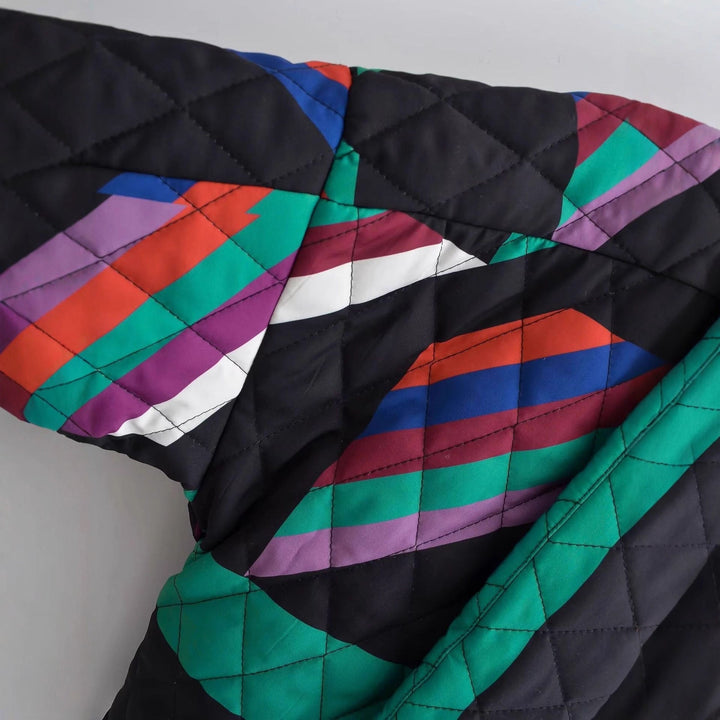 Dam non-quiltad kimono jacka med geometric patchwork och öppen front