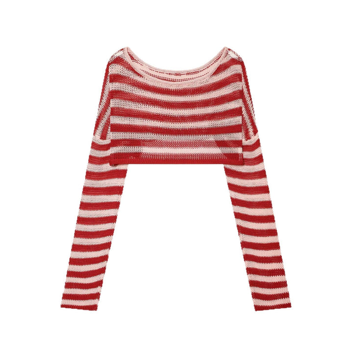 Dam Kort Bolero Jacka Tillverkad av Airy Lace Stickad med Extra Lång Ärmar