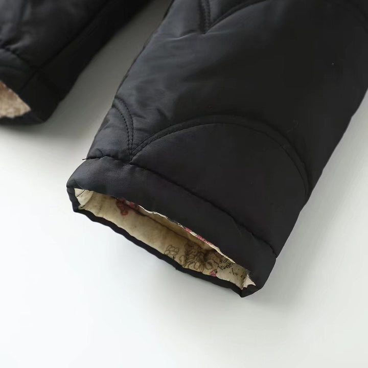 Dam quiltad Hooded jacka med mysig Teddy foder och sidofickor