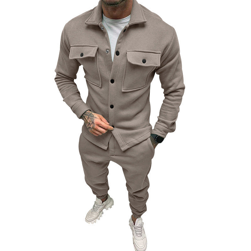 Herr Nan Utilitarian Sweat Training Set med Overshirt, Bröst Flaps, och Tapered Jogger Byxor