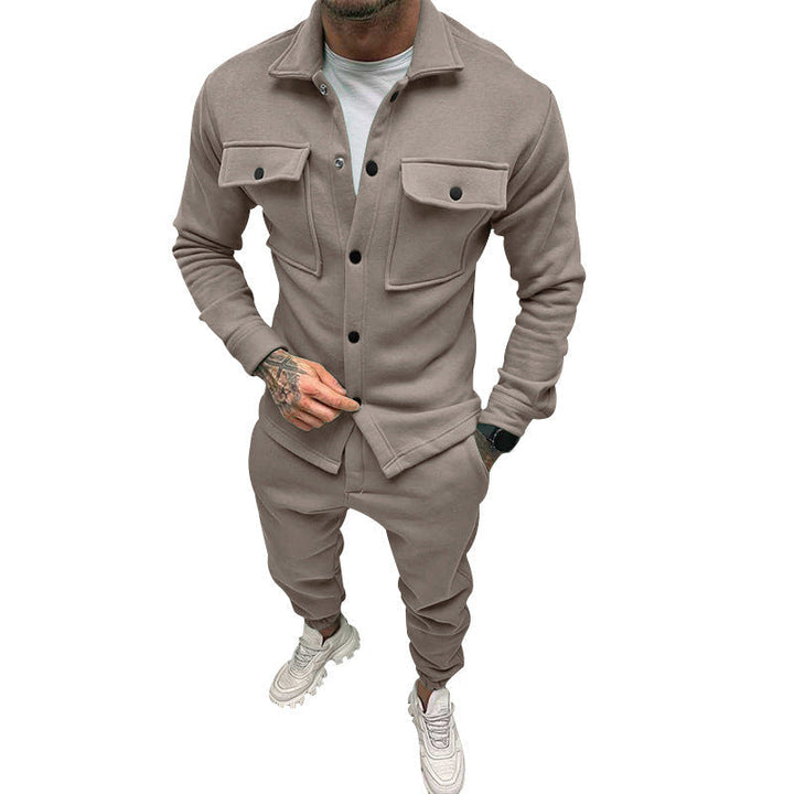 Herr Nan Utilitarian Sweat Training Set med Overshirt, Bröst Flaps, och Tapered Jogger Byxor