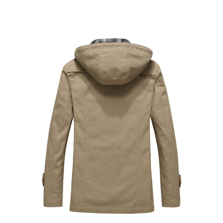 Herr Canvas Fält Parka med Rutig Foder, Huva, och Multifunctional Fickor