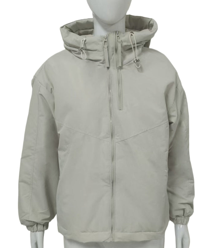 Dam vadderad Hooded jacka med Drawstring, Double Front dragkedja och elastiska muddar