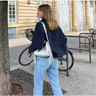 Dam kort Boxy ullblandning Peacoat med Double-Breasted knappslå och utanpåfickor