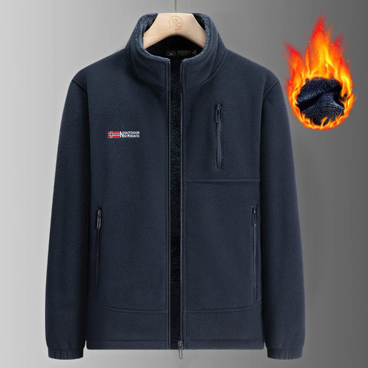 Herr Fleece Jacka med Teddyfoder, Stående Krage och Flera Zip Fickor