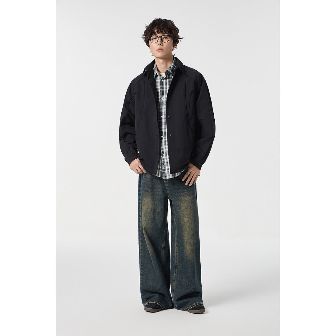 Dam Oversized Skjorta Jacka med Curved Seam och Tryckknappsslå