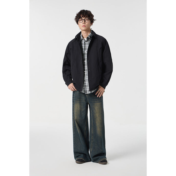 Dam Oversized Skjorta Jacka med Curved Seam och Tryckknappsslå