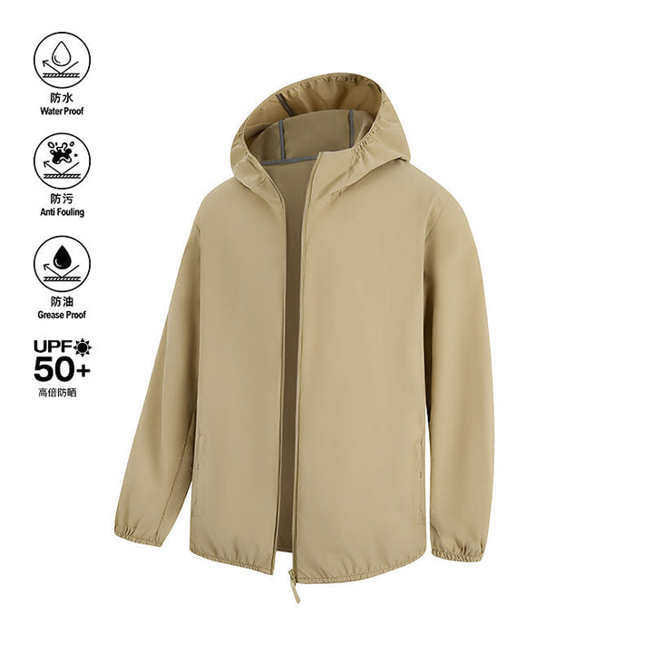 Herr Lätt Water-Repellent Jacka med Huva med Concealed Dragkedja och Dragsko