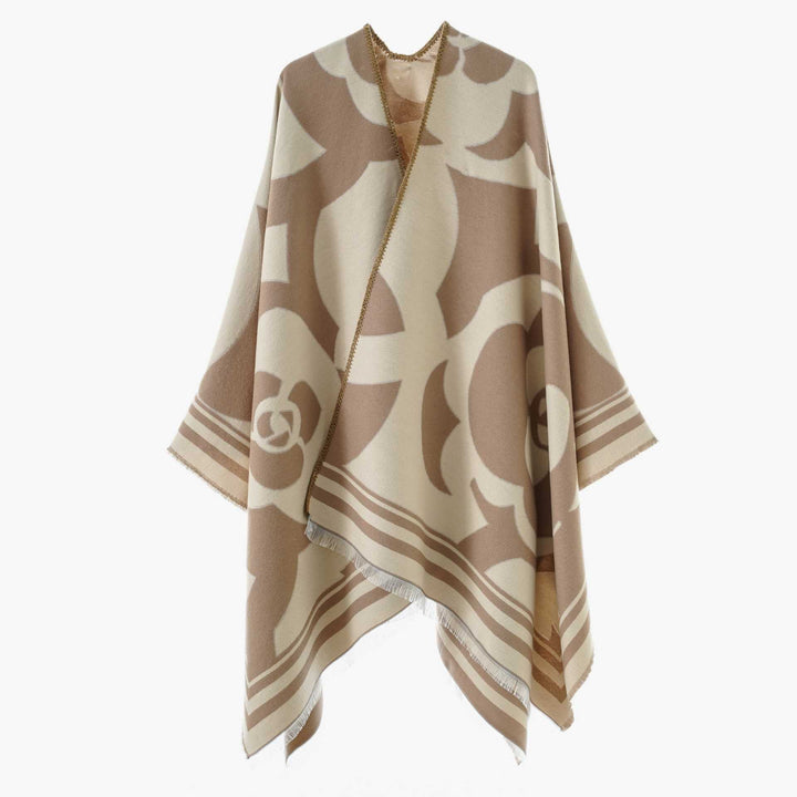 Dam Jacquard Overlay i oversized Cape stil med stor mönster