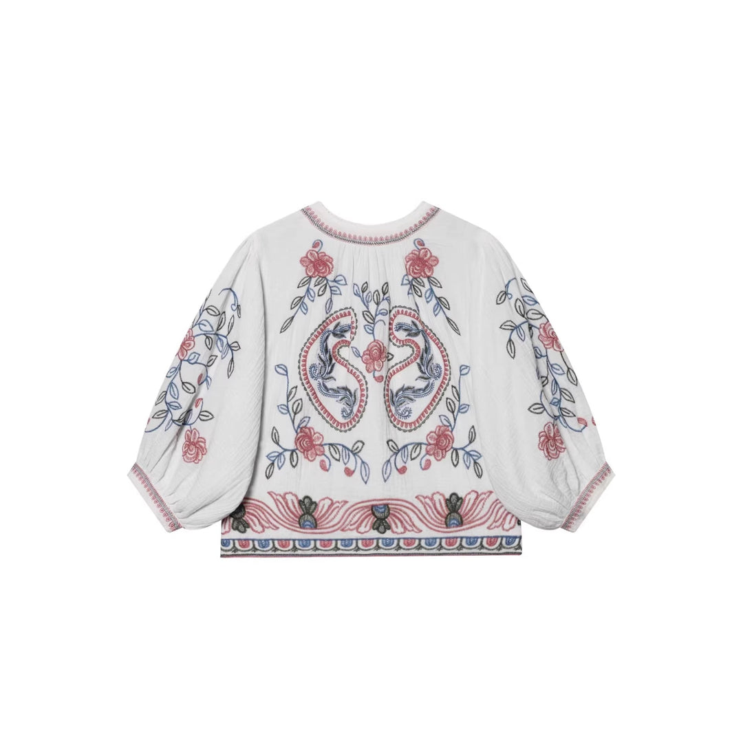 Dam kviltad Kimono jacka med blommig broderi