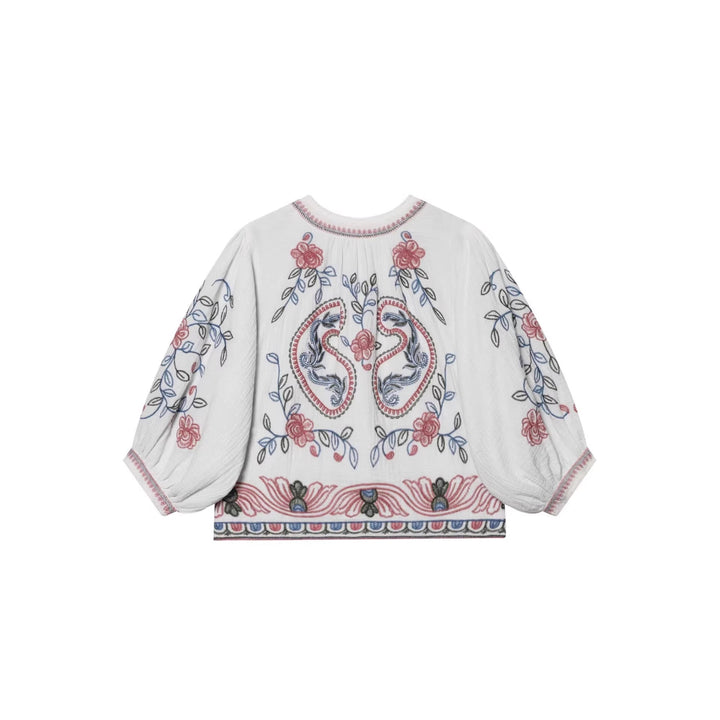 Dam kviltad Kimono jacka med blommig broderi