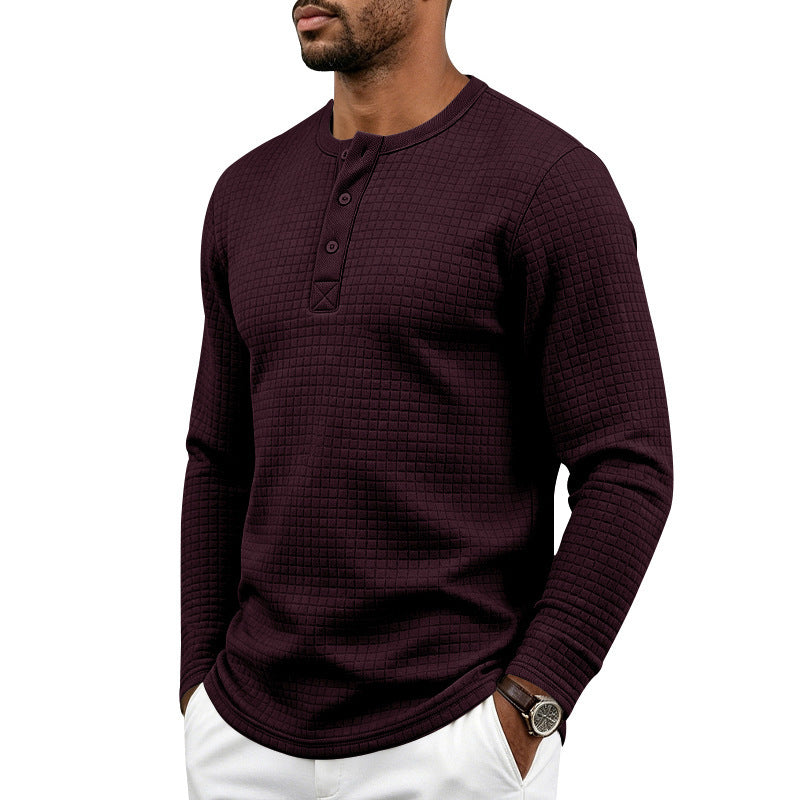 Herr Textured Termisk Henley Lång Ärm Skjorta med Waffle Texture och Rounded Fåll