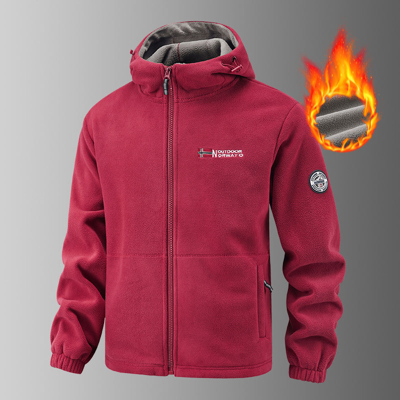 Herr Värmande Fleece Luvtröja Jacka med Termisk Foder, Zippered Fickor och Elastiska Muddar