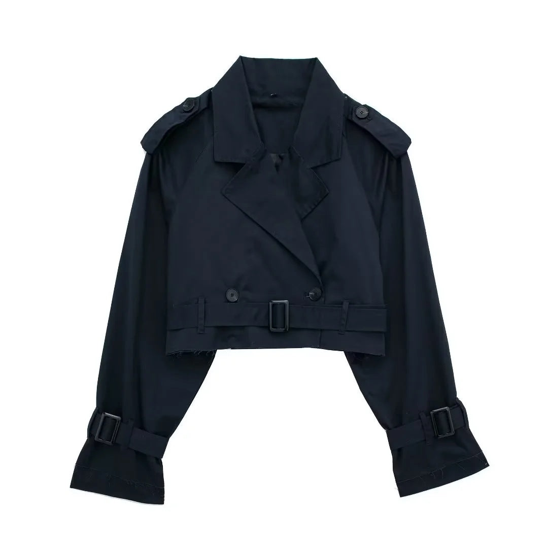 Dam Kort Trench Jacka med Epaulettes, Waist Belt och Justerbar Muddar