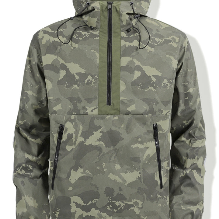 Herr Camouflage Anorak med Huva, Half Dragkedja och Vattenavvisande Beläggning
