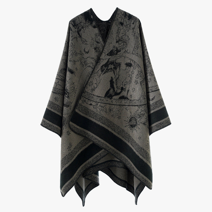 Dam Oversize Jacquard capeponcho tillverkad av ullblandning med V-neck och heavenly motif