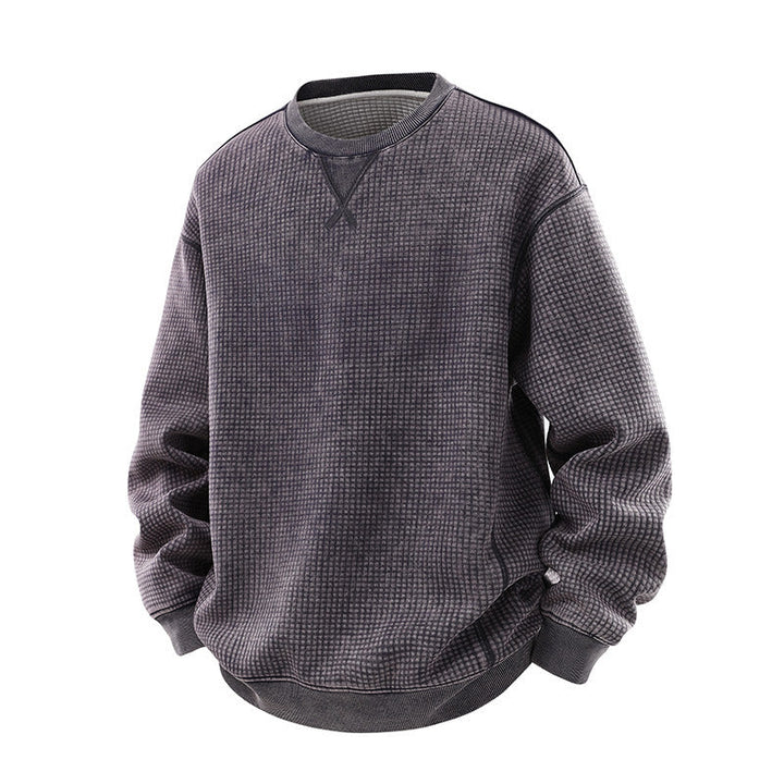 Herr Oversized Waffle Structure College-Tröja med Crew Neck och Ribbstickade Muddar