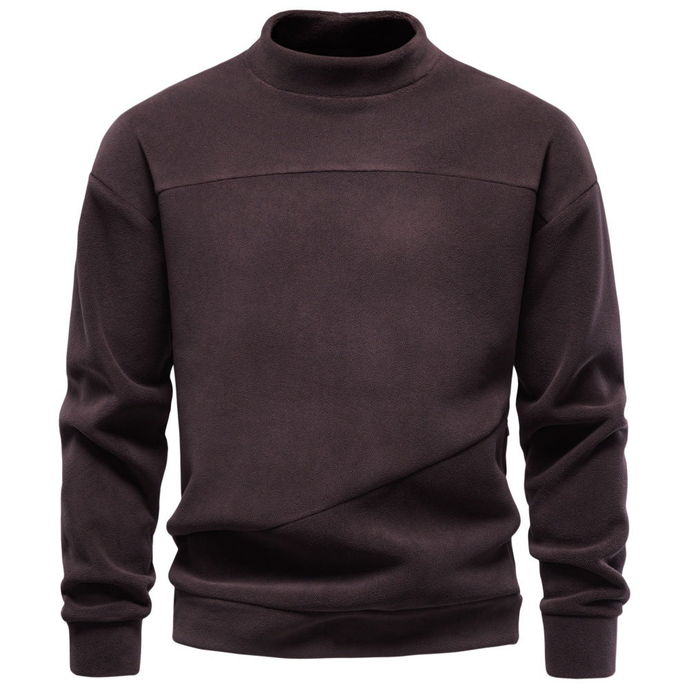 Herr Mysig Microfleece Pullover med Ståkrage och Diagonal Decorative Stitches