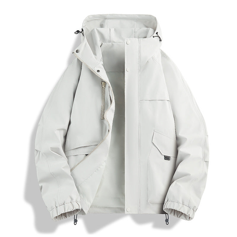 Unisex lätt två-tone wind och rain jacka med huva, dragsko och zip fickor