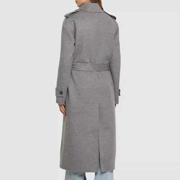 Dam Mid-length skräddad Double-breasted trenchcoat gjord ullblandning med Flared fåll