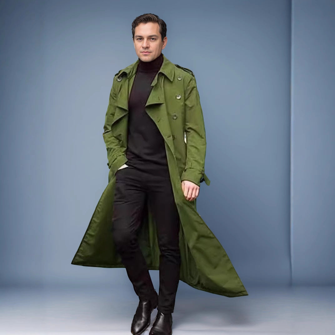Herr Vattenavvisande Long Trenchcoat med Dubbel Knapplist, Axel Epaulettes, och Justerbar Midja Belt
