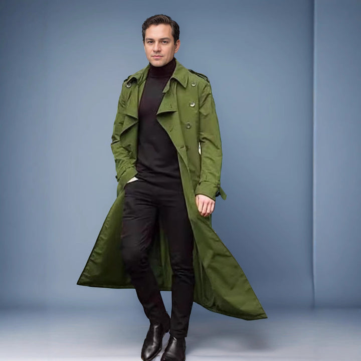 Herr Vattenavvisande Long Trenchcoat med Dubbel Knapplist, Axel Epaulettes, och Justerbar Midja Belt