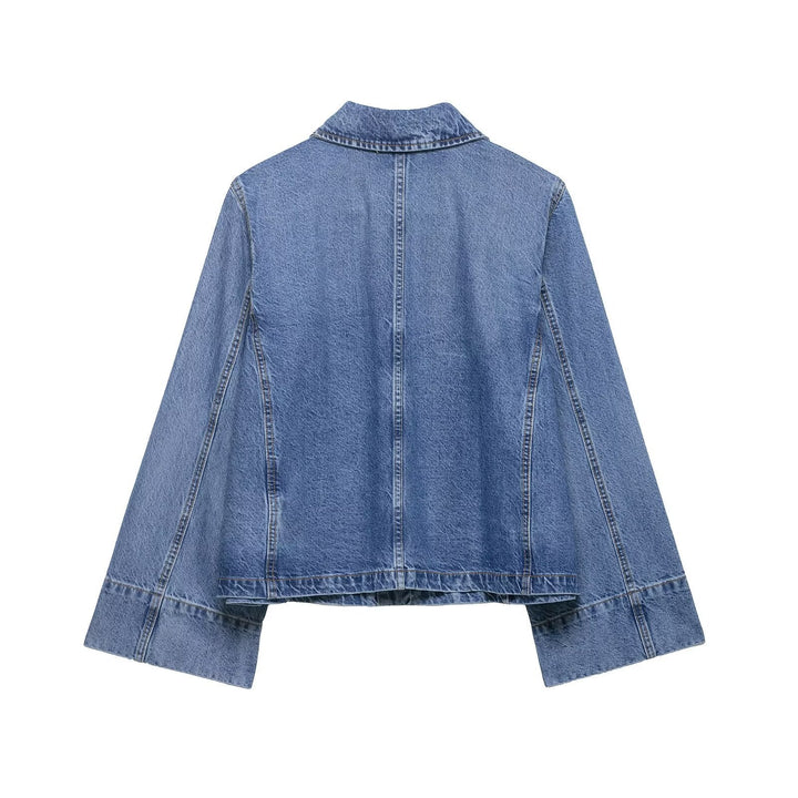 Dam Oversize Denimjacka i Boxig Skärning med Kort Silhuett och Patch Fickor