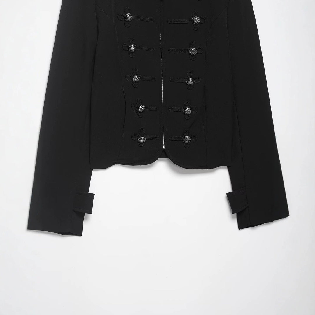 Dam Military-Inspired Kort Jacka med Stå Krage, Dekorativ Cords, och Epaulettes